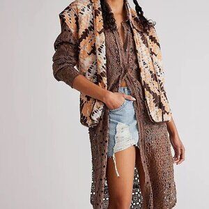 Free People Fp One Yesenia Maxi Top Crochet Buttondown Pelican XS